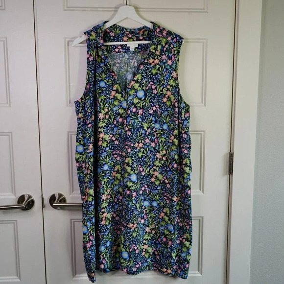 J Jill Dress Womens XL Midi Button Front Boho Cottagecore Dainty Floral Coastal - Picture 1 of 8